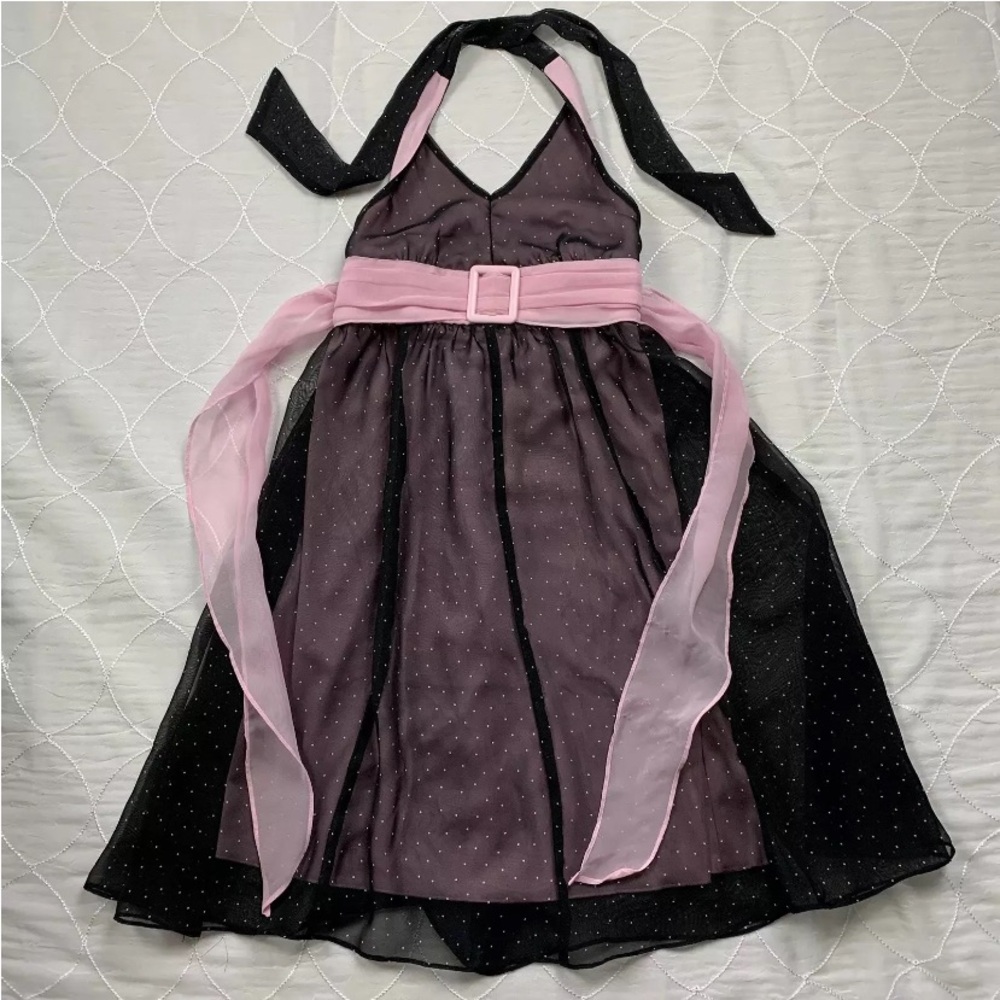 Hype Girls Halter Dress Midi Chiffon Black Pink, Polkadots with Lining Size 8🌸